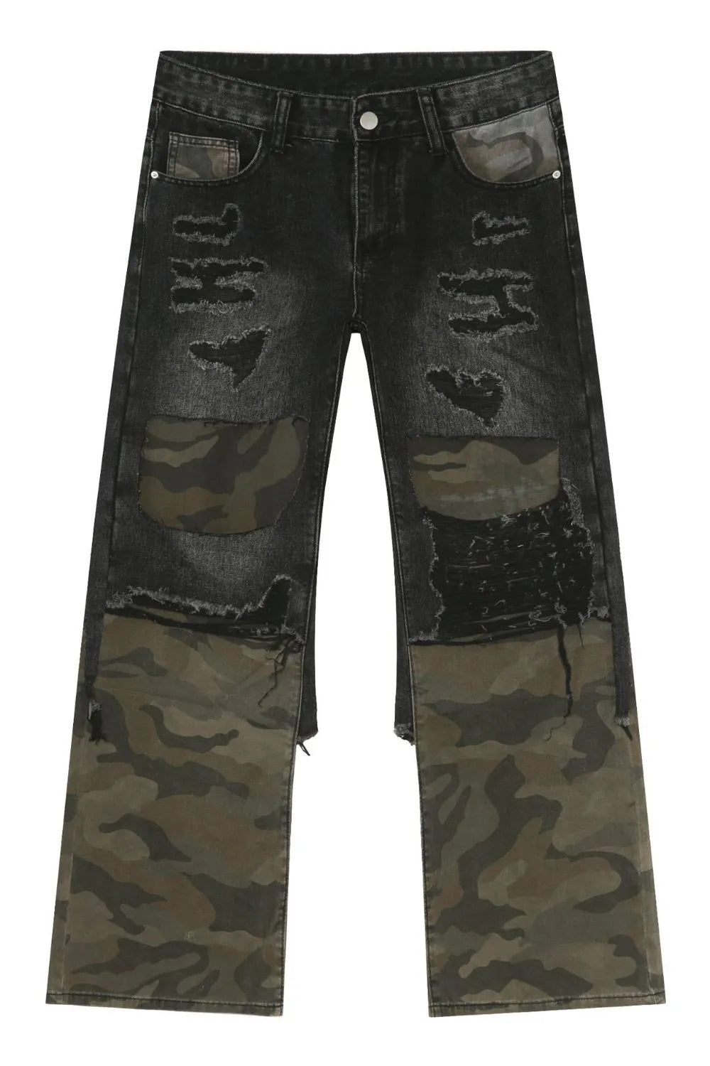TEEK - Dark Mens Frayed Hem Camouflage Jeans JEANS TEEK Trend