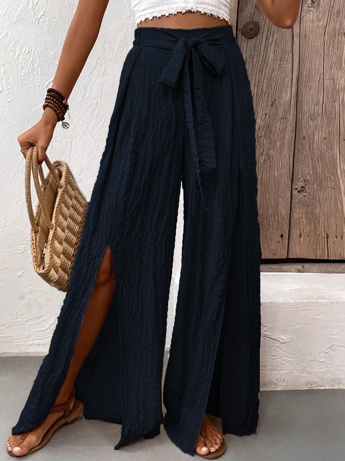 TEEK - Honey Tied Slit Wide Leg Pants PANTS TEEK Trend   