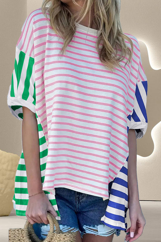TEEK - GPB Contrast Striped Dropped Shoulder T-Shirt TOPS TEEK Trend S  