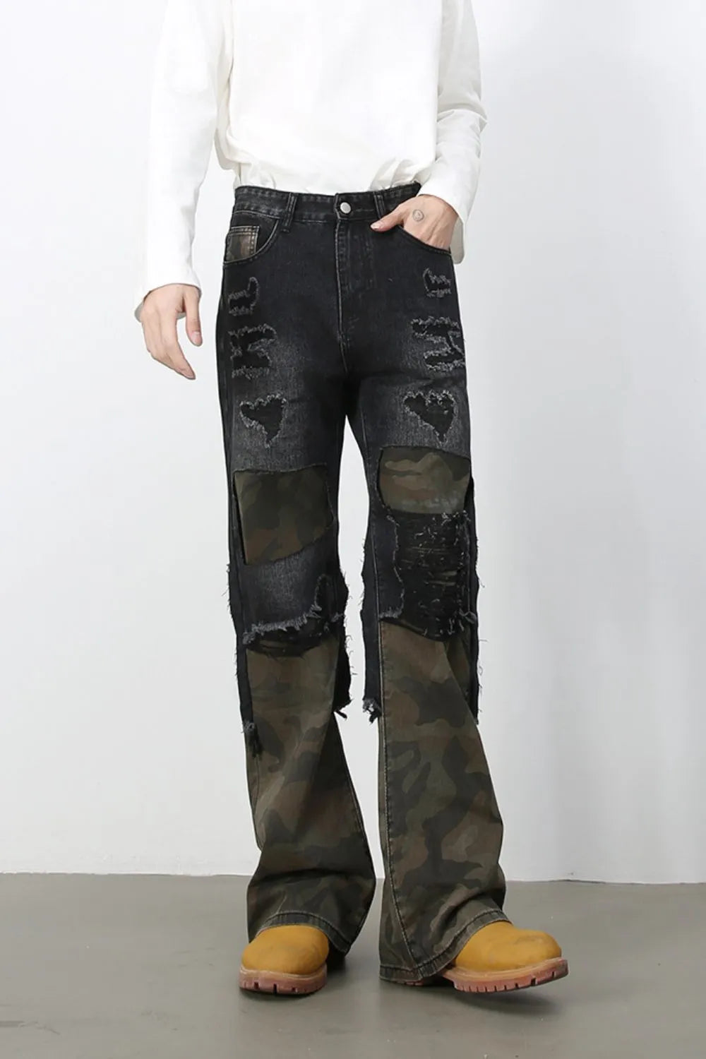 TEEK - Dark Mens Frayed Hem Camouflage Jeans JEANS TEEK Trend