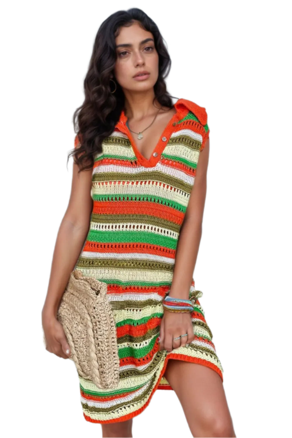 TEEK - Openwork Striped Sleeveless Sweater Dress DRESS TEEK Trend S