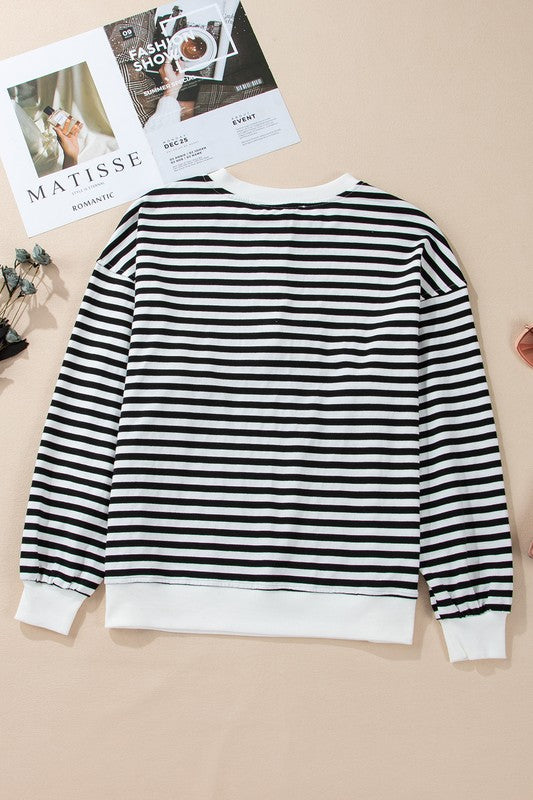 TEEK - Black Stripe Color Block Crew Neck Oversized Sweatshirt TOPS TEEK FG