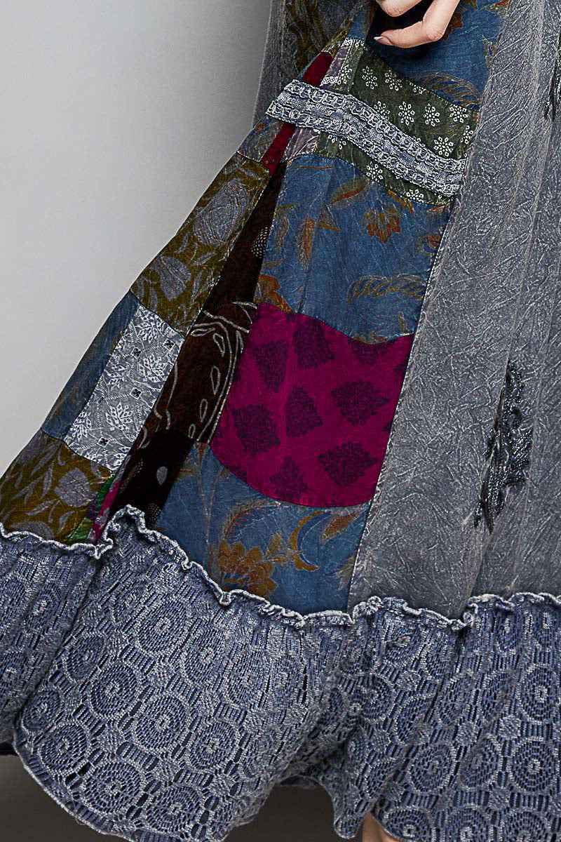 POL Printed Patchwork Embroidered Ruffled Skirt Trendsi