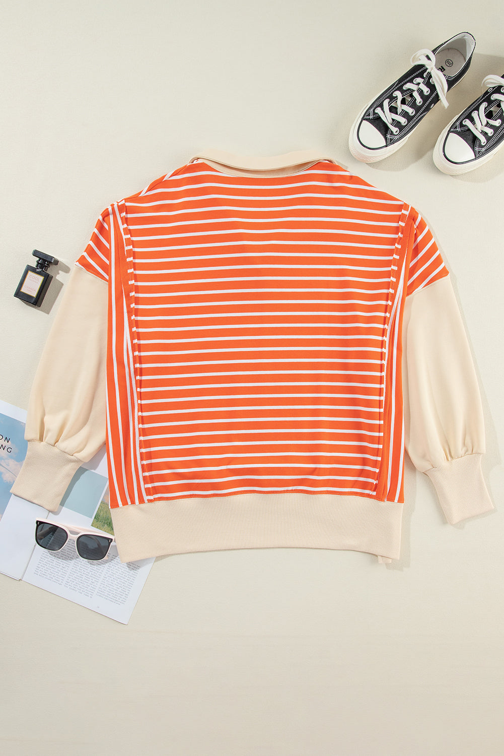 TEEK - Tangerine Striped Johnny Collar Long Sleeve Sweatshirt TOPS TEEK Trend