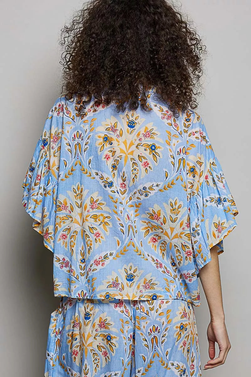 TEEK - Floral Printed Woven Ruffle Sleeve Shirt TOPS TEEK Trend