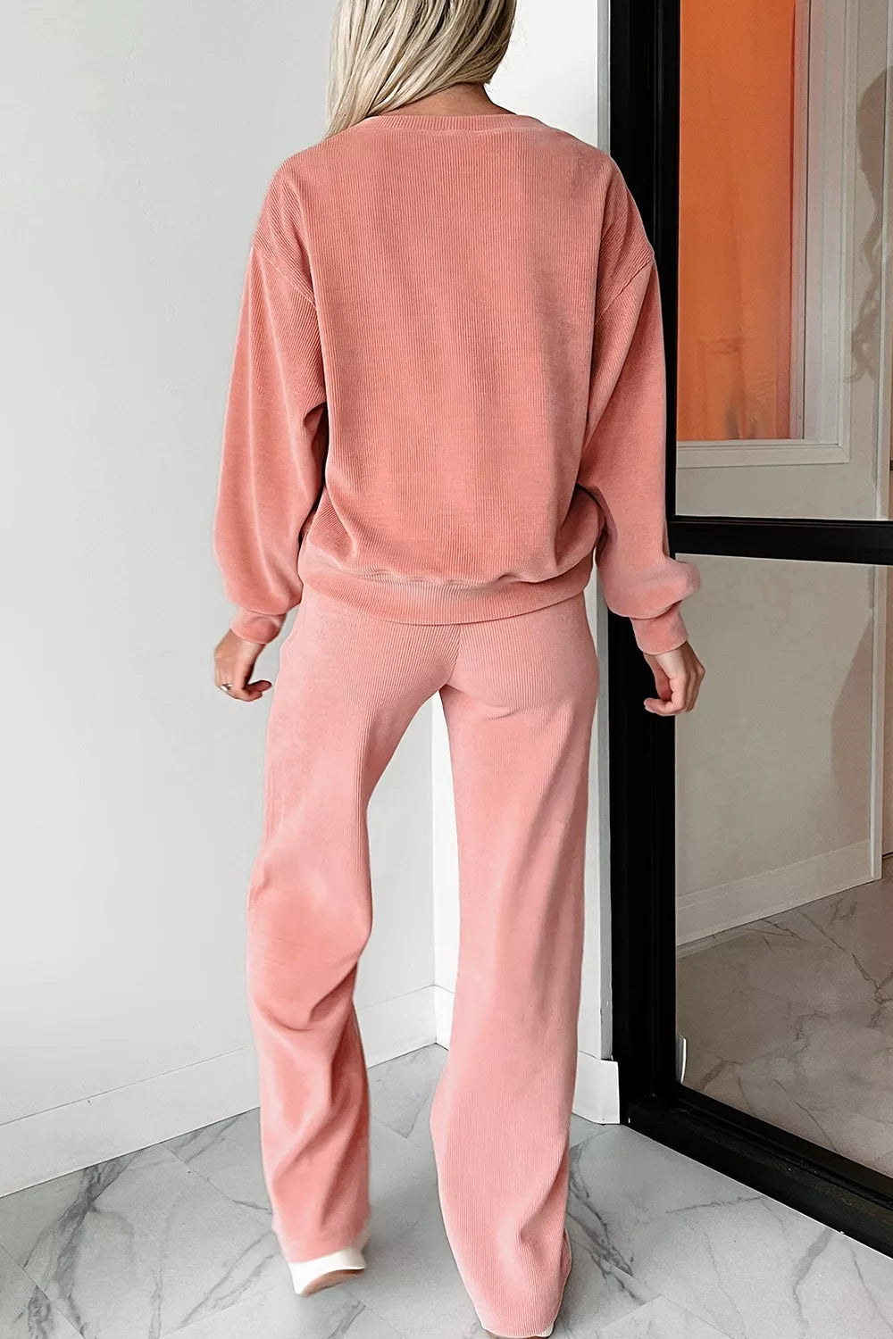 Ribbed Round Neck Top and Pants Set Trendsi