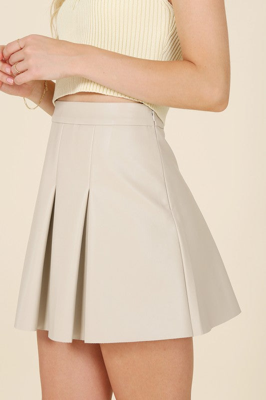 TEEK - Ivory Vegan Leather Pleated Mini Skirt SKIRT TEEK FG S  