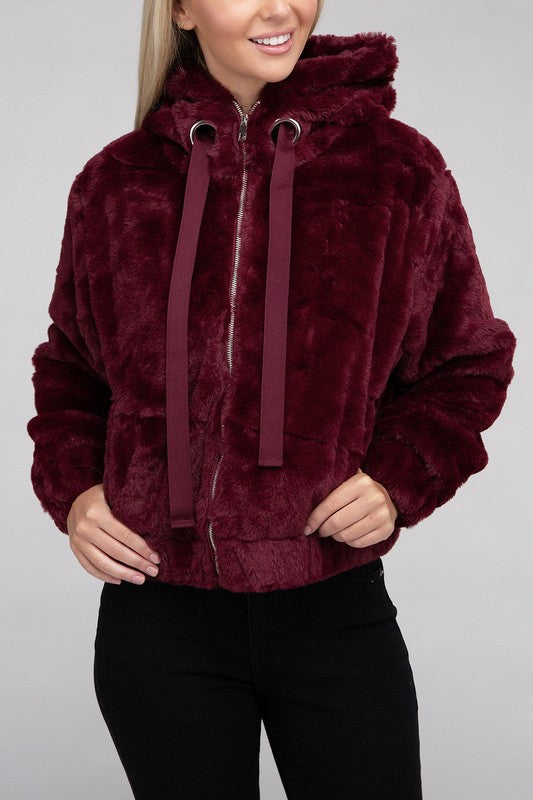 TEEK - Fluffy Zip-Up Teddy Hoodie JACKET TEEK FG Burgundy S 