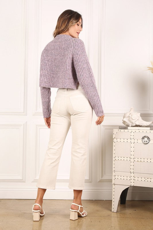 TEEK - Melange Texture Three Button Sweater Top SWEATER TEEK FG   