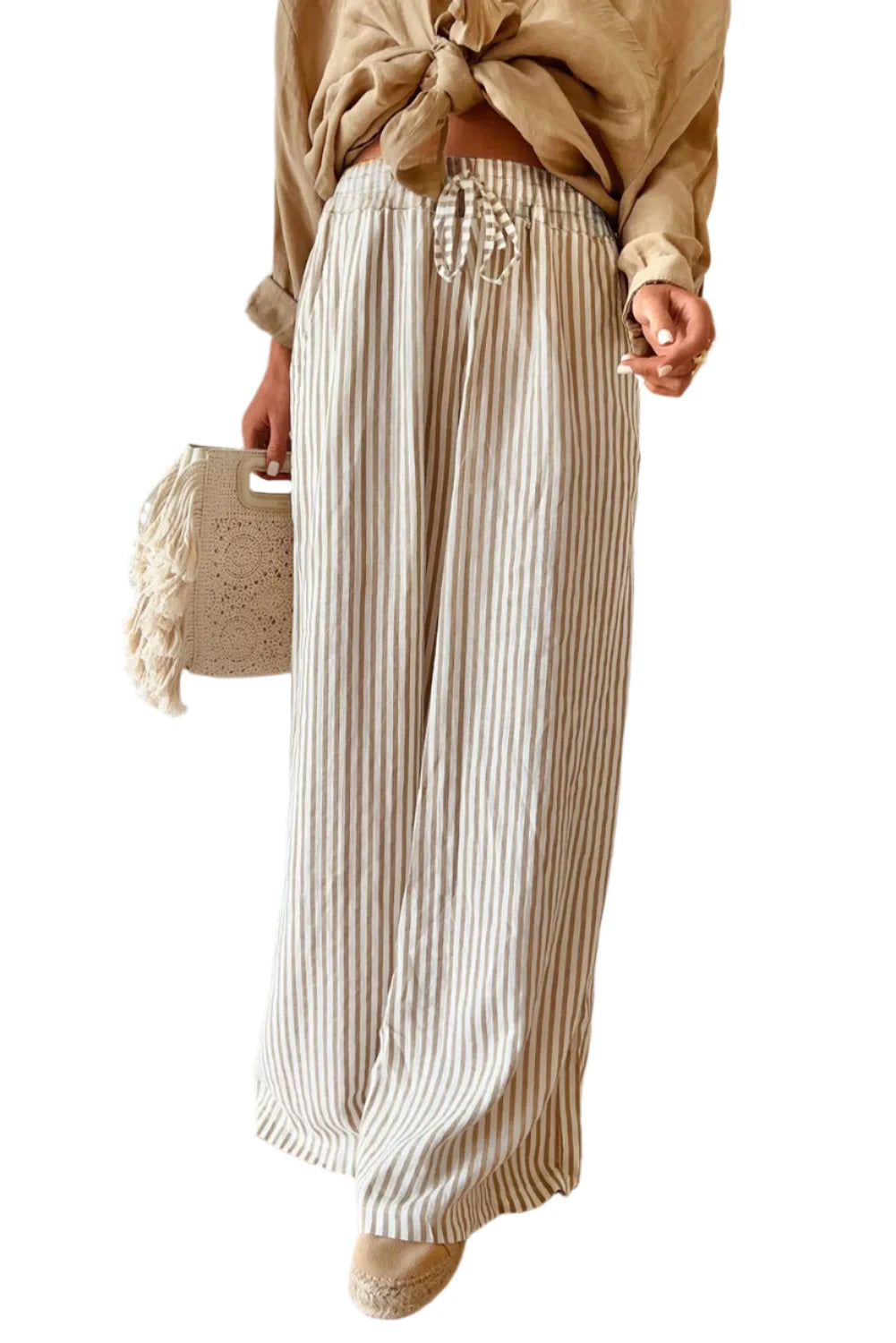 TEEK - Stripe Pocketed Striped Wide Leg Pants PANTS TEEK Trend S  