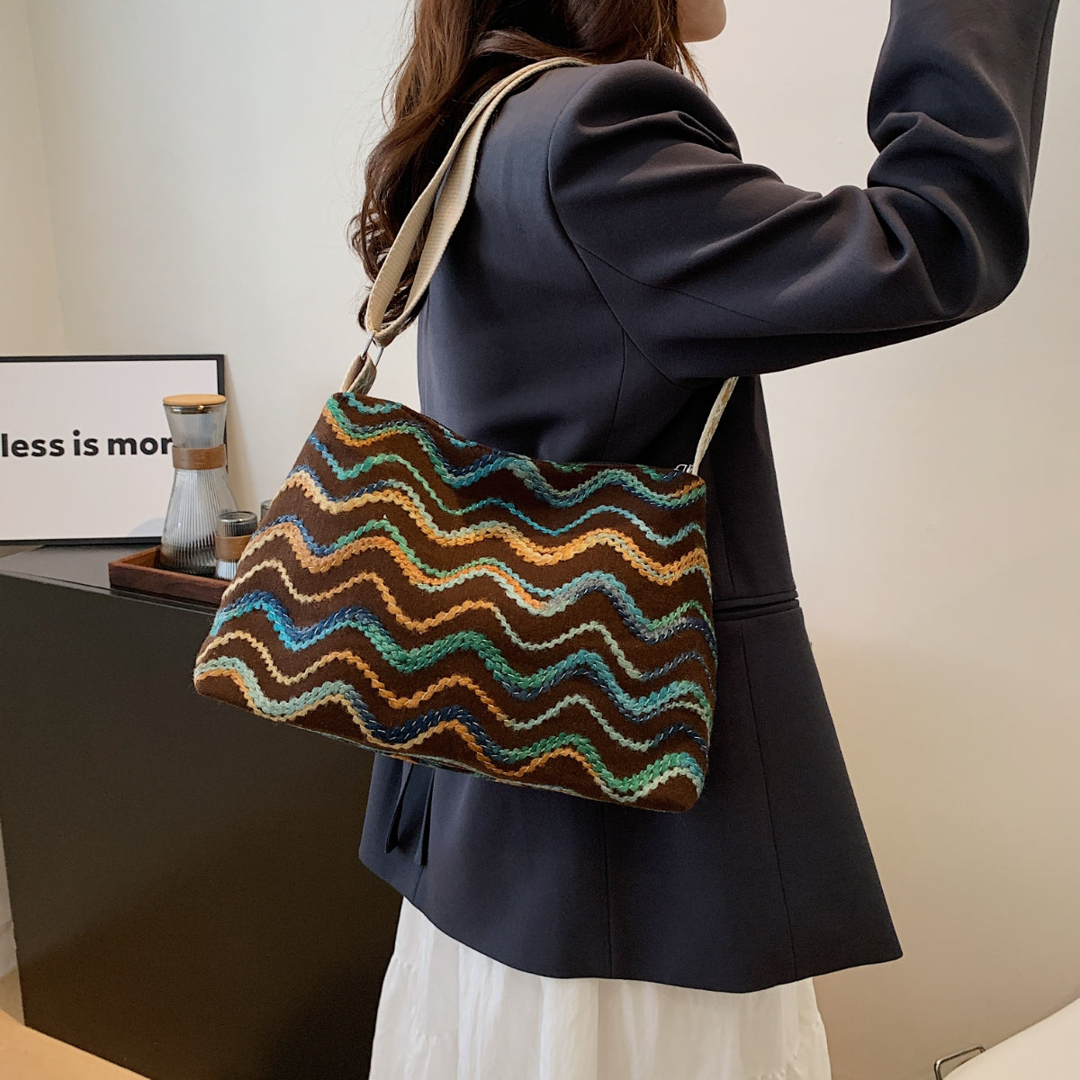 TEEK - Adjustable Strap Wave Lined Shoulder Bag BAG TEEK Trend   