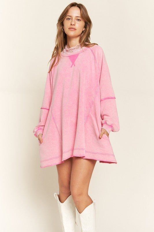 TEEK - COLORWASH POCKETED TUNIC SWEATSHIRT TOPS TEEK FG PINK S 