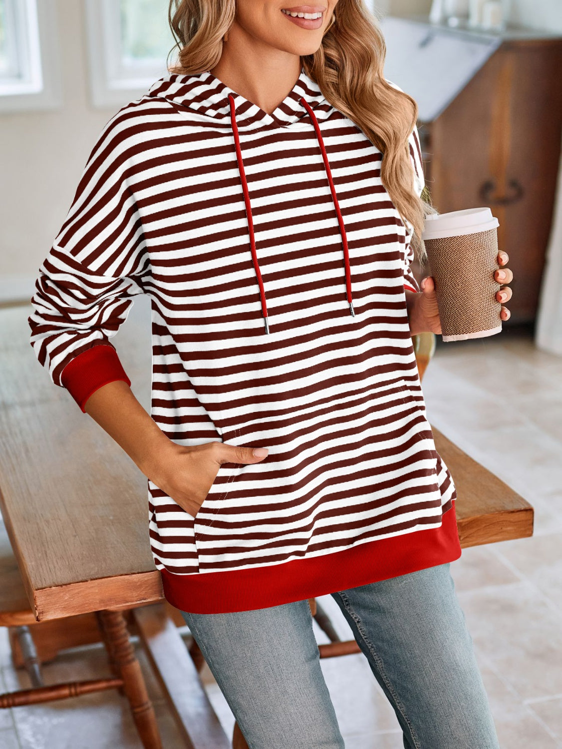 TEEK - Lovelet Drawstring Striped Long Sleeve Hoodie TOPS TEEK Trend   