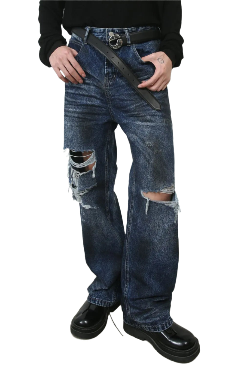 TEEK - Mens Dark Distressed Pocketed Jeans JEANS TEEK Trend S