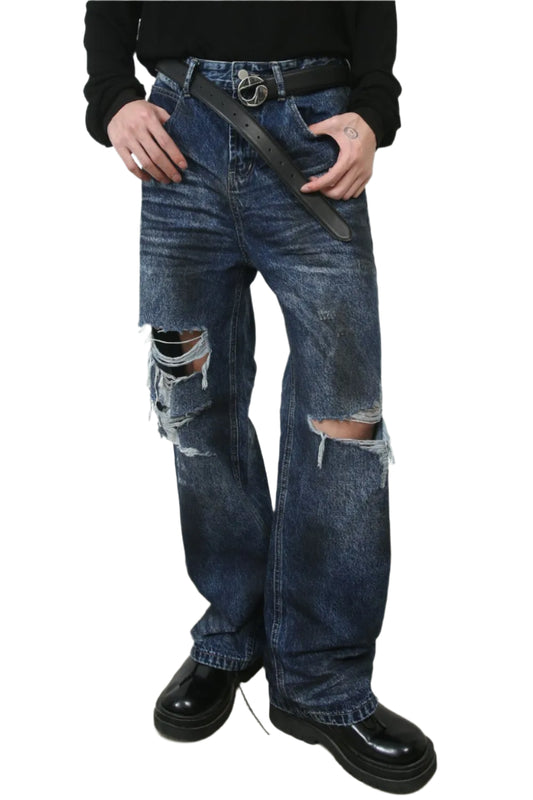 TEEK - Mens Dark Distressed Pocketed Jeans JEANS TEEK Trend S