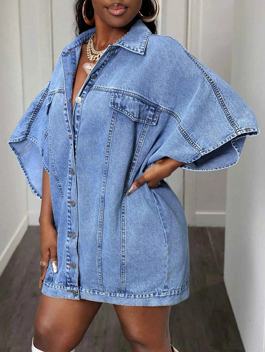 TEEK - Oversized Batwing Sleeve Denim Top TOPS TEEK Trend
