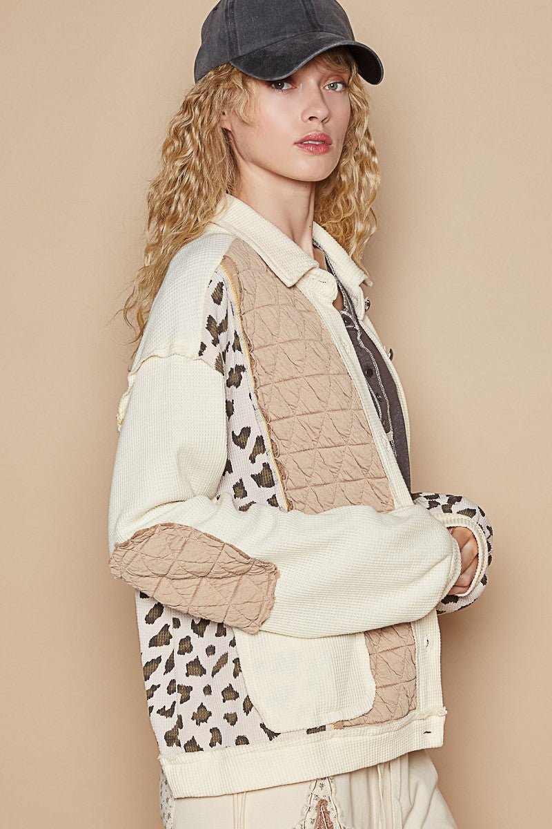 POL Leopard Exposed Seam Button Up Quilted Jacket TEEK Trend