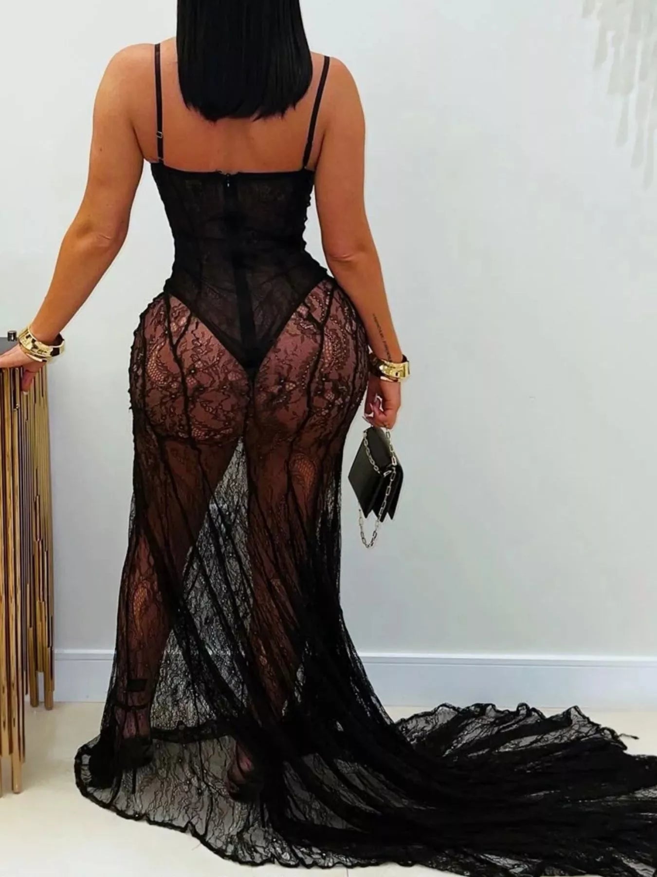 Sweetheart Neck Sheer Lace Maxi Dress Trendsi