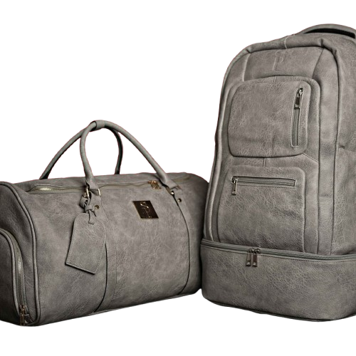 TEEK - Grey Tumbled Leather Signature Bag Set (Signature Backpack and Duffle Bag) BAG TEEK SP