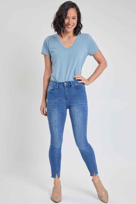Women's High Rise Skinny With Front Seam and Slit Detail Lifestyle Collection Jeans