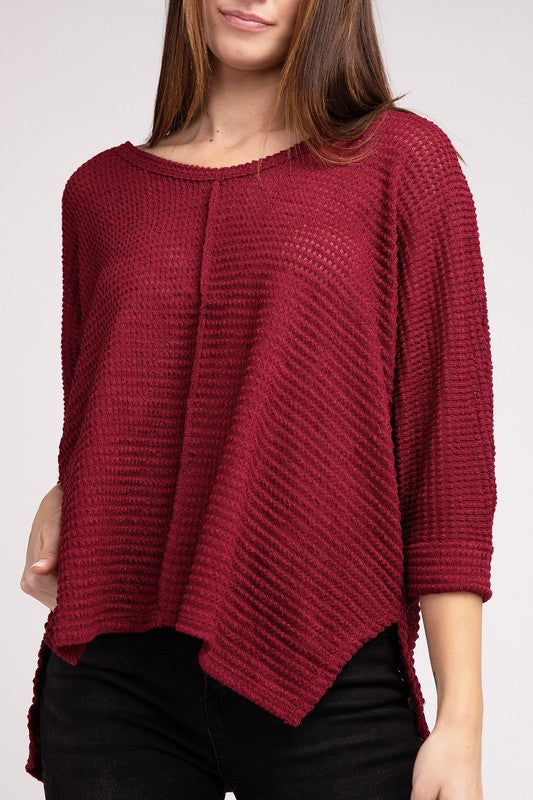 TEEK - 3/4 Sleeve V-Neck Hi-Low Hem Jacquard Sweater SWEATER TEEK FG CABERNET S/M 