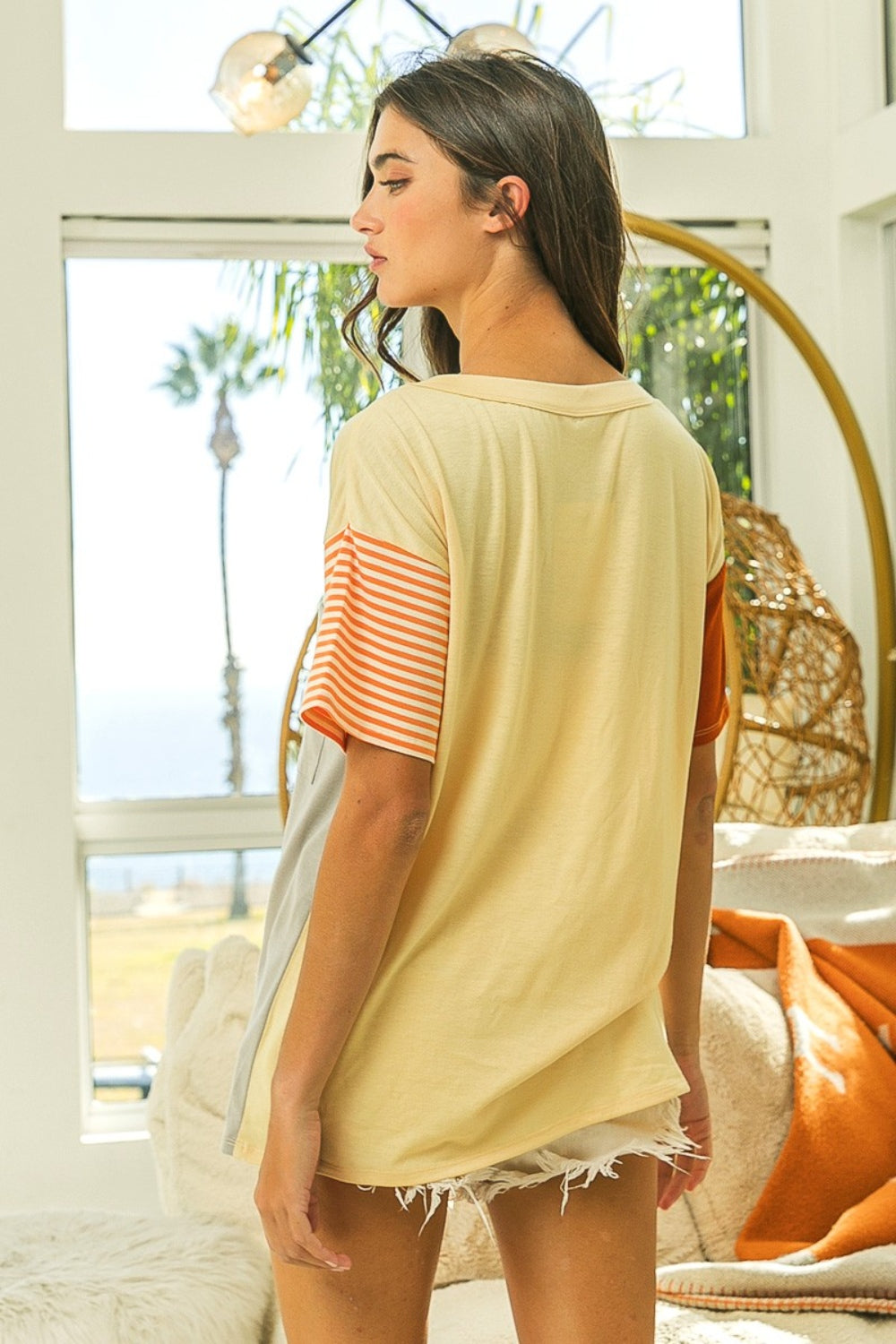 TEEK - Sand/Grey/Apricot Block Short Sleeve T-Shirt TOPS TEEK Trend   