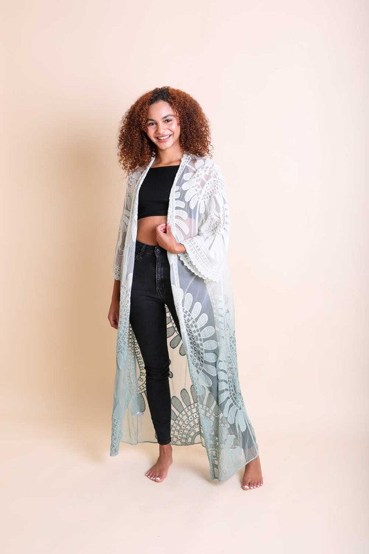 TEEK - Ombre Bohemian Lace Kimono SHAWL TEEK FG Seafoam  