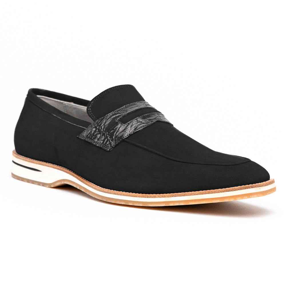 11-020-BLK MEO 3 Sueded Goatskin Penny Loafer, Black Sale Zelli Italia