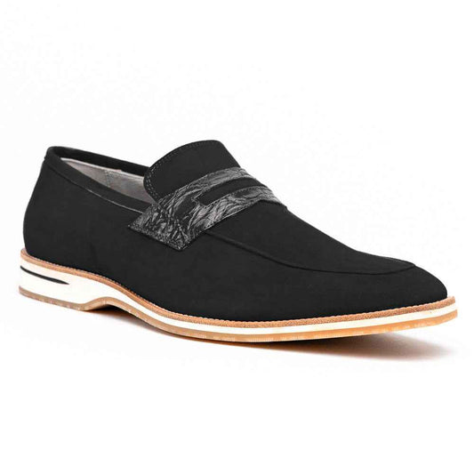 11-020-BLK MEO 3 Sueded Goatskin Penny Loafer, Black Sale Zelli Italia
