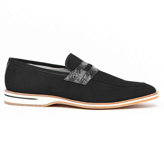 11-020-BLK MEO 3 Sueded Goatskin Penny Loafer, Black Sale Zelli Italia