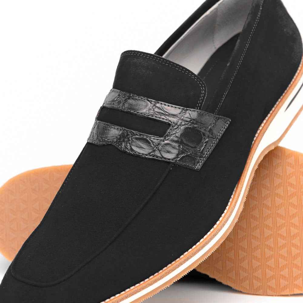 11-020-BLK MEO 3 Sueded Goatskin Penny Loafer, Black Sale Zelli Italia