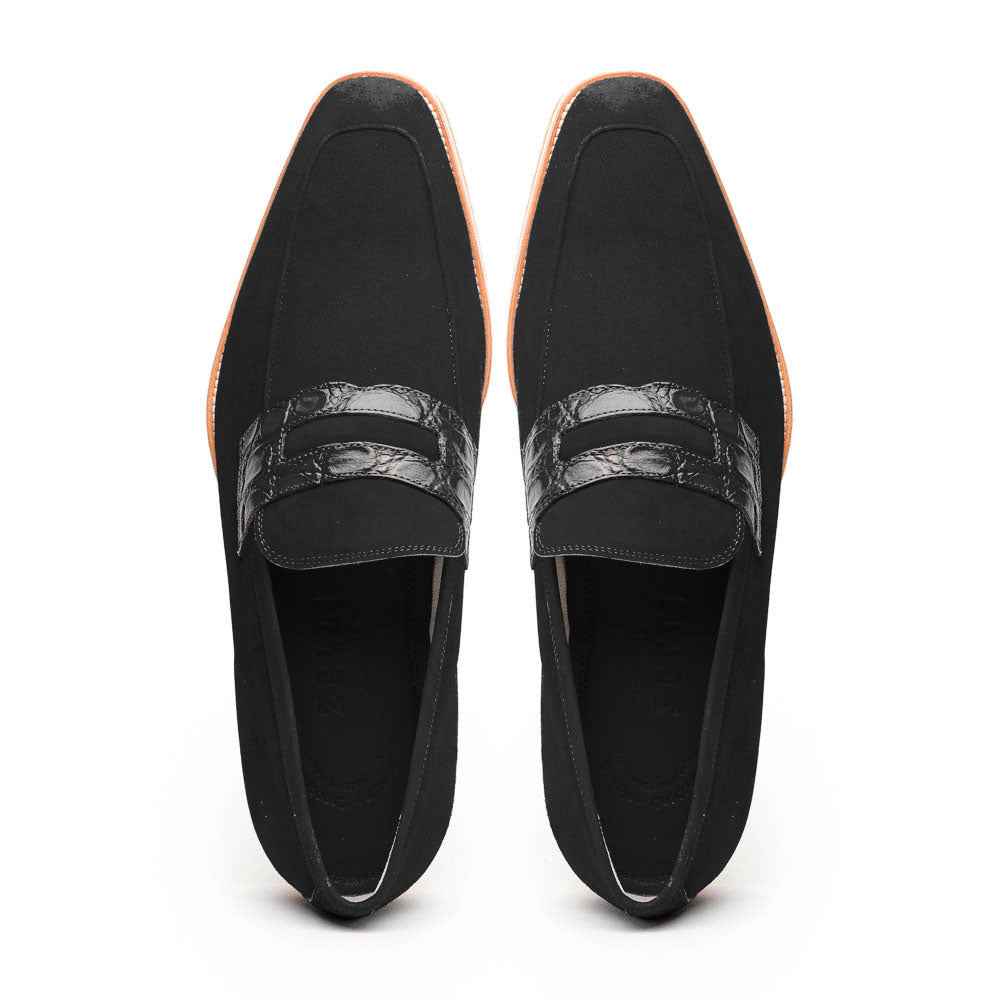 11-020-BLK MEO 3 Sueded Goatskin Penny Loafer, Black Sale Zelli Italia