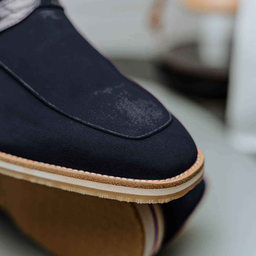 11-020-NVY MEO 3 Sueded Goatskin Penny Loafer, Navy Shop TEEK ZI