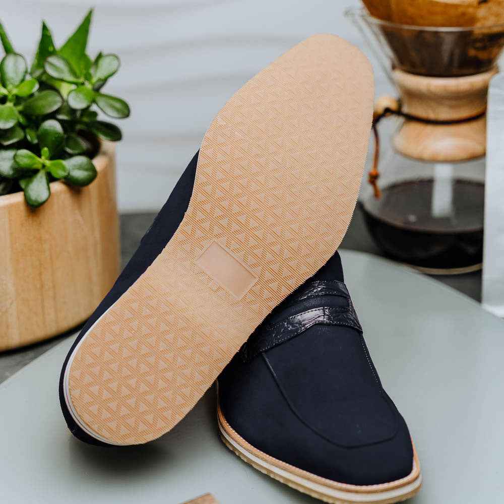 11-020-NVY MEO 3 Sueded Goatskin Penny Loafer, Navy Shop TEEK ZI