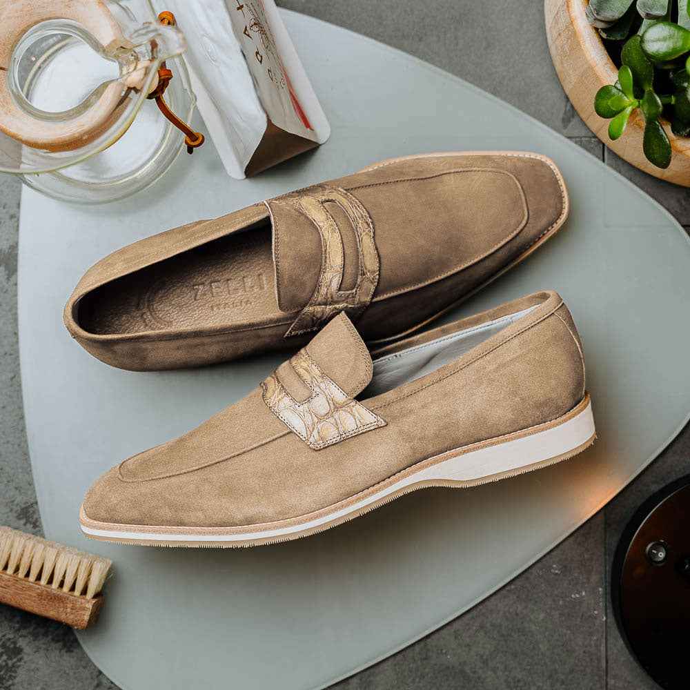 TEEK - 11-020-TPE MEO 3 Sueded Goatskin Penny Loafer, Taupe Shop TEEK ZI