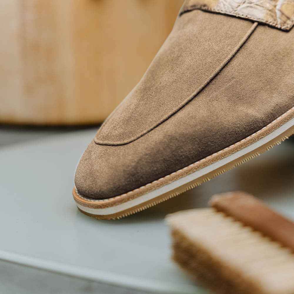 TEEK - 11-020-TPE MEO 3 Sueded Goatskin Penny Loafer, Taupe Shop TEEK ZI