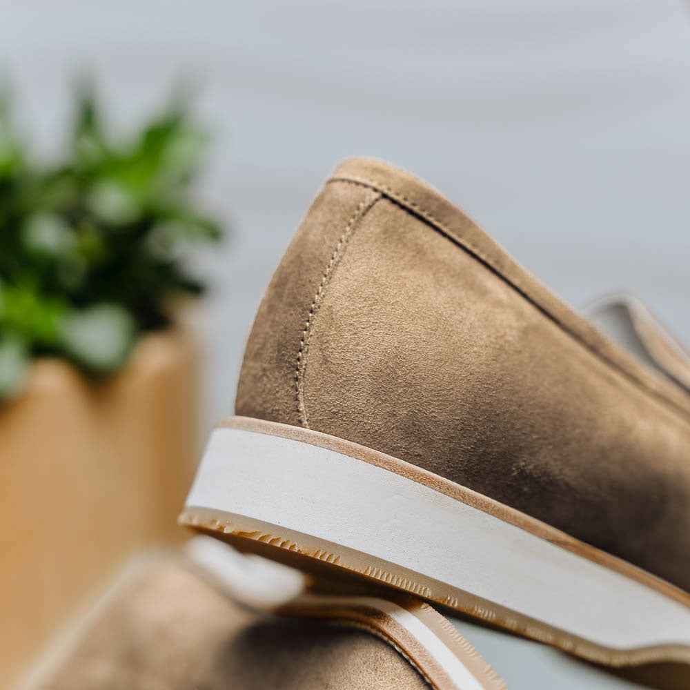 TEEK - 11-020-TPE MEO 3 Sueded Goatskin Penny Loafer, Taupe Shop TEEK ZI