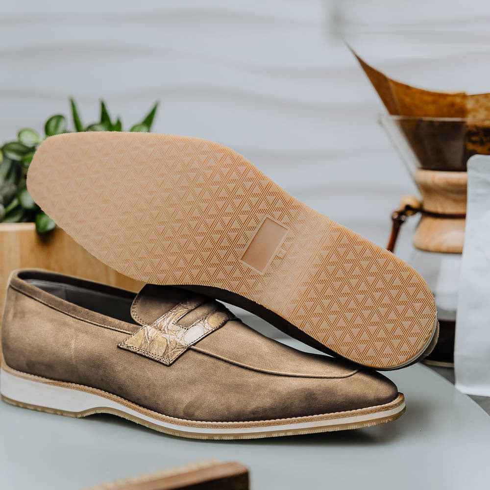 TEEK - 11-020-TPE MEO 3 Sueded Goatskin Penny Loafer, Taupe Shop TEEK ZI