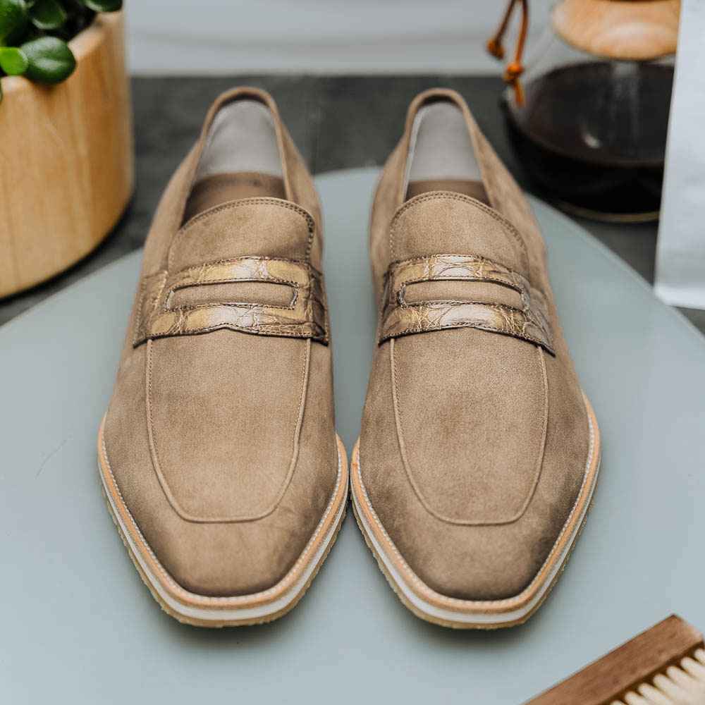 TEEK - 11-020-TPE MEO 3 Sueded Goatskin Penny Loafer, Taupe Shop TEEK ZI