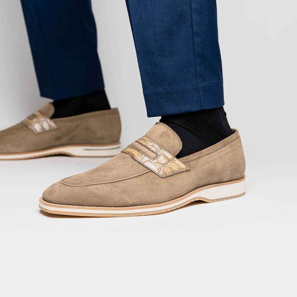 TEEK - 11-020-TPE MEO 3 Sueded Goatskin Penny Loafer, Taupe Shop TEEK ZI