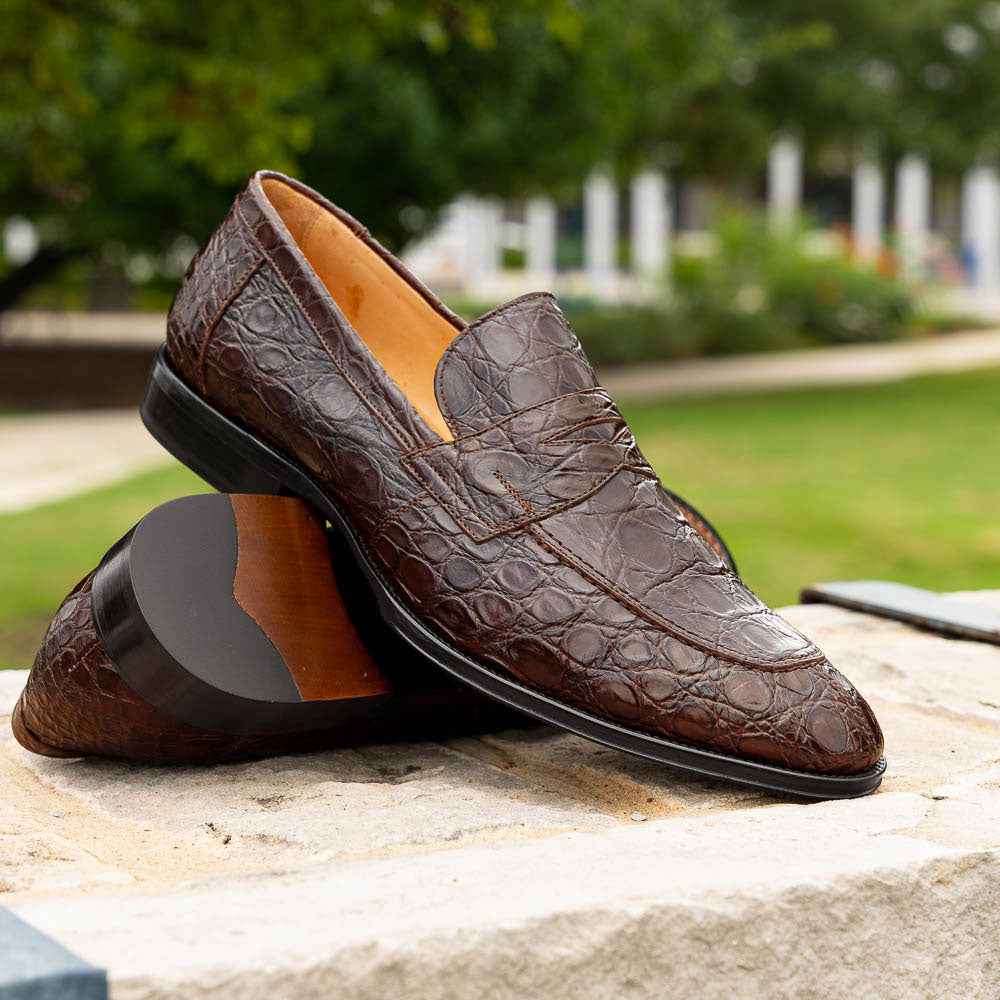 11-201-CGM ROMA Crocodile Penny Loafer, Cognac Shop TEEK ZI