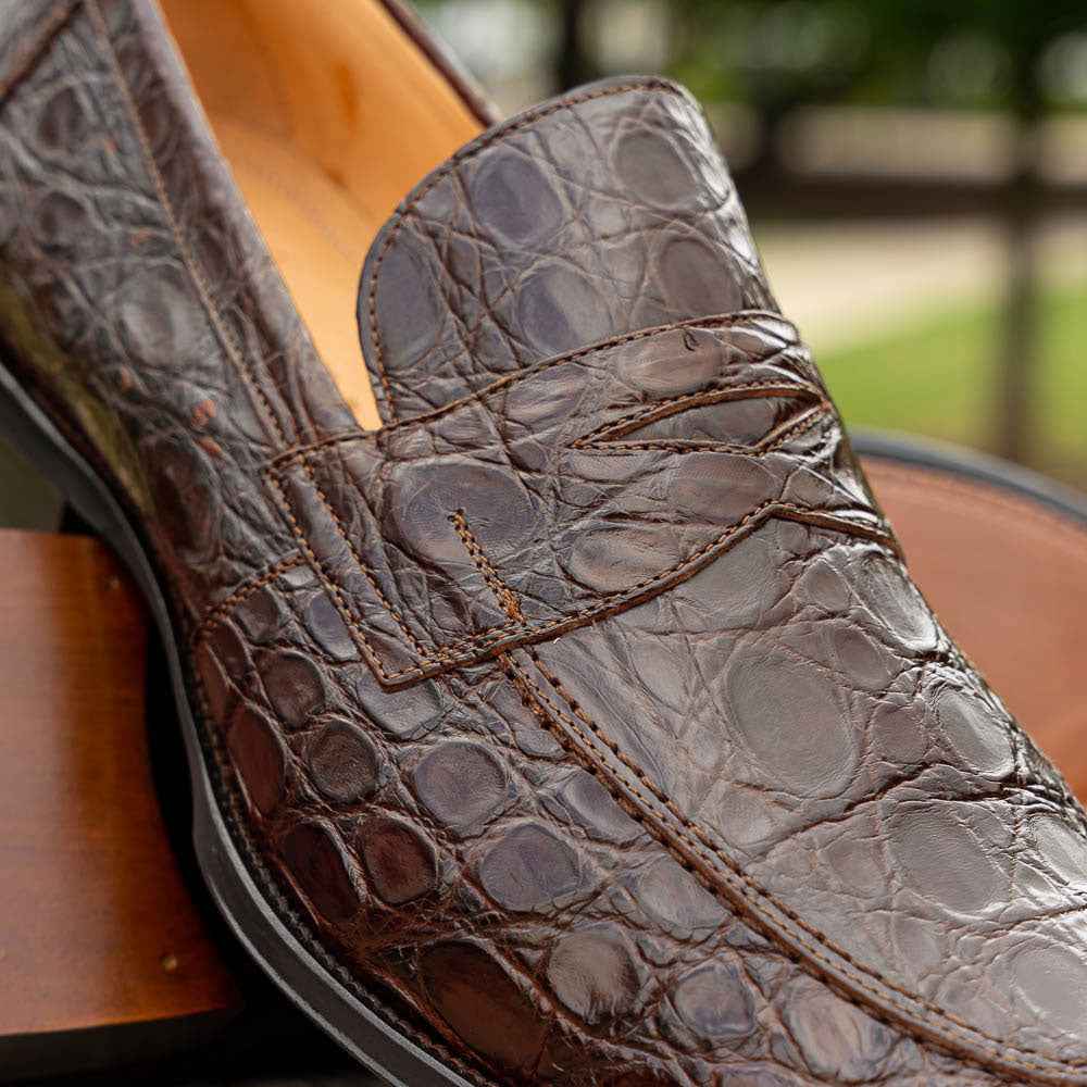 11-201-CGM ROMA Crocodile Penny Loafer, Cognac Shop TEEK ZI
