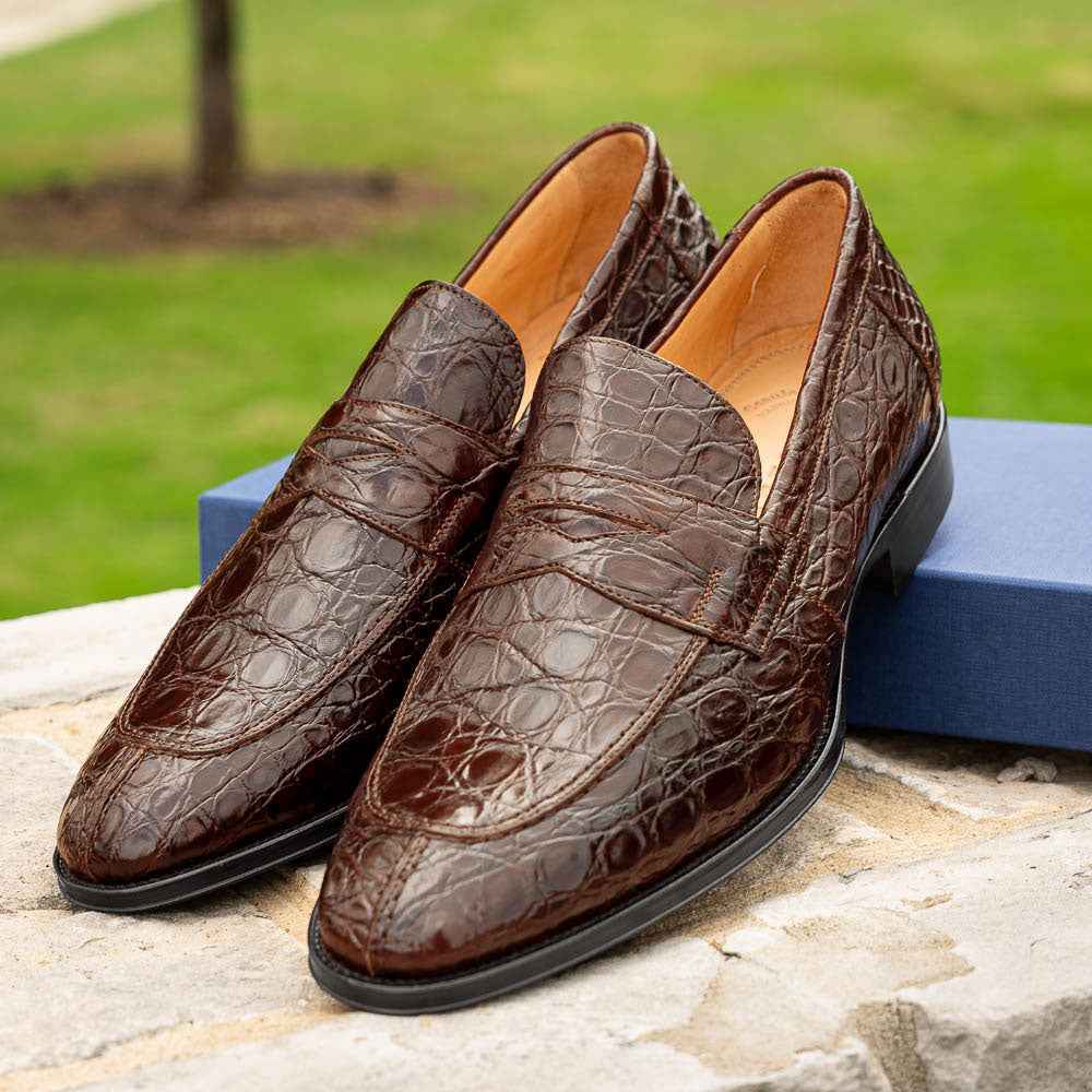 11-201-CGM ROMA Crocodile Penny Loafer, Cognac Shop TEEK ZI