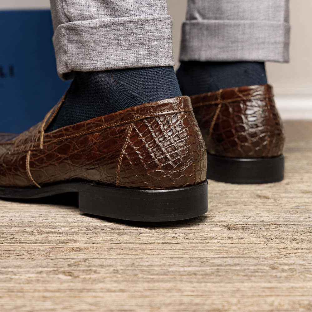 11-201-CGM ROMA Crocodile Penny Loafer, Cognac Shop TEEK ZI