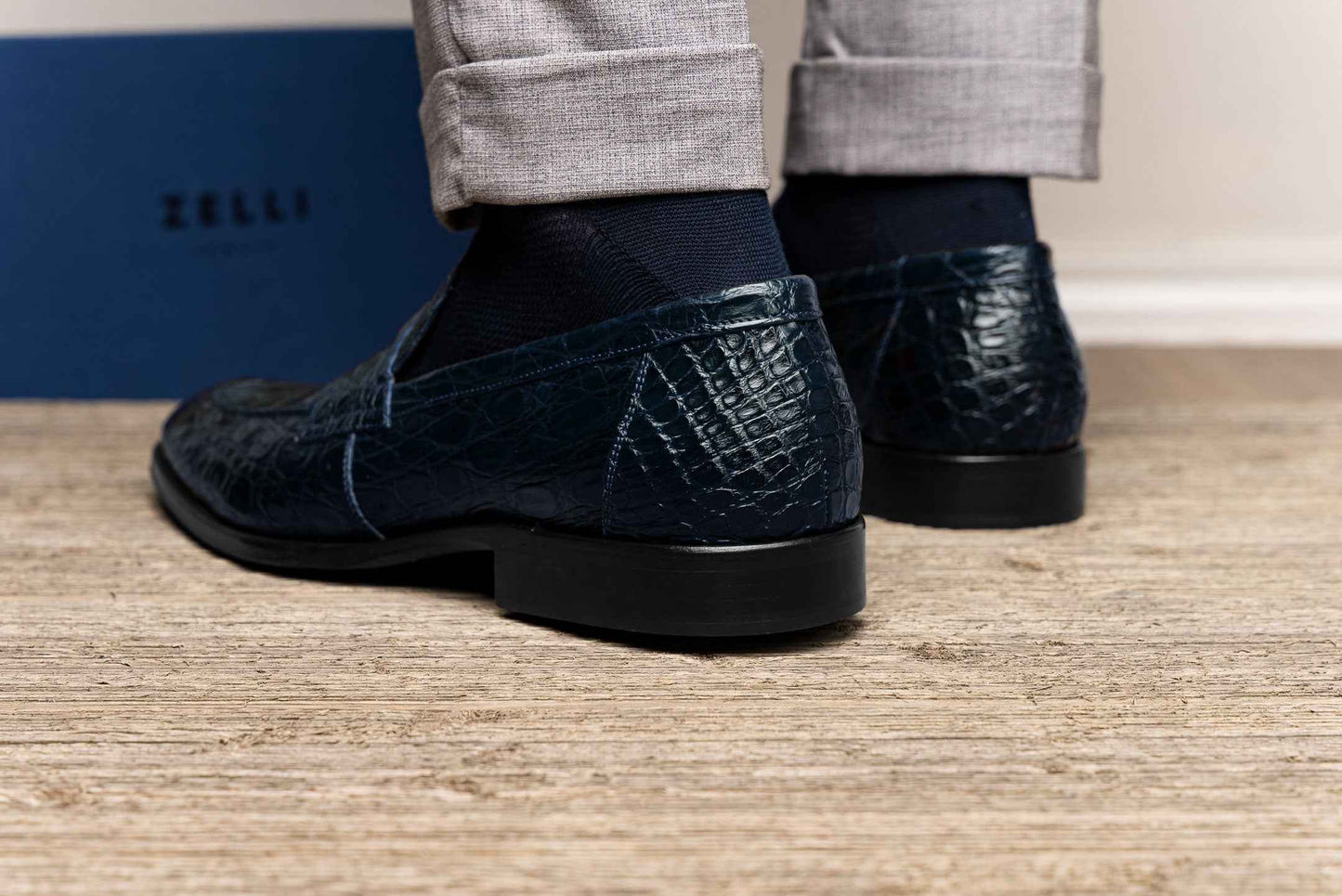 11-201-NVY ROMA Crocodile Penny Loafer, Navy Shop TEEK ZI