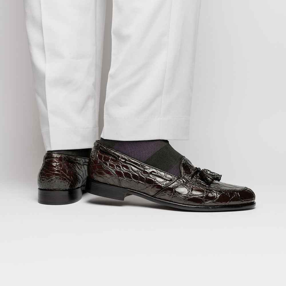 11-582-NIC FRANCO Crocodile Tassel Loafer, Nicotine Sale TEEK ZI