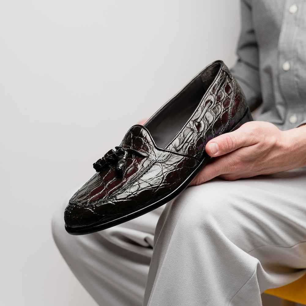 11-582-NIC FRANCO Crocodile Tassel Loafer, Nicotine Sale TEEK ZI