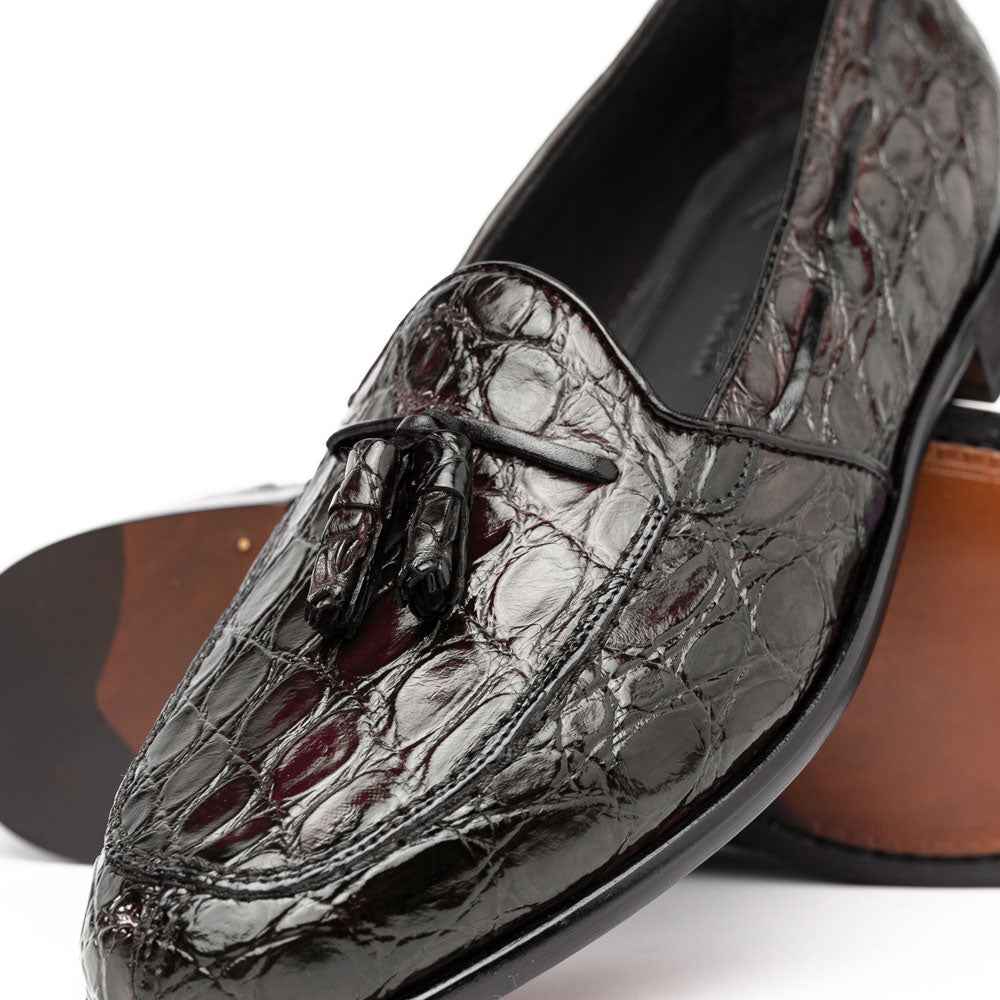 11-582-NIC FRANCO Crocodile Tassel Loafer, Nicotine Sale TEEK ZI