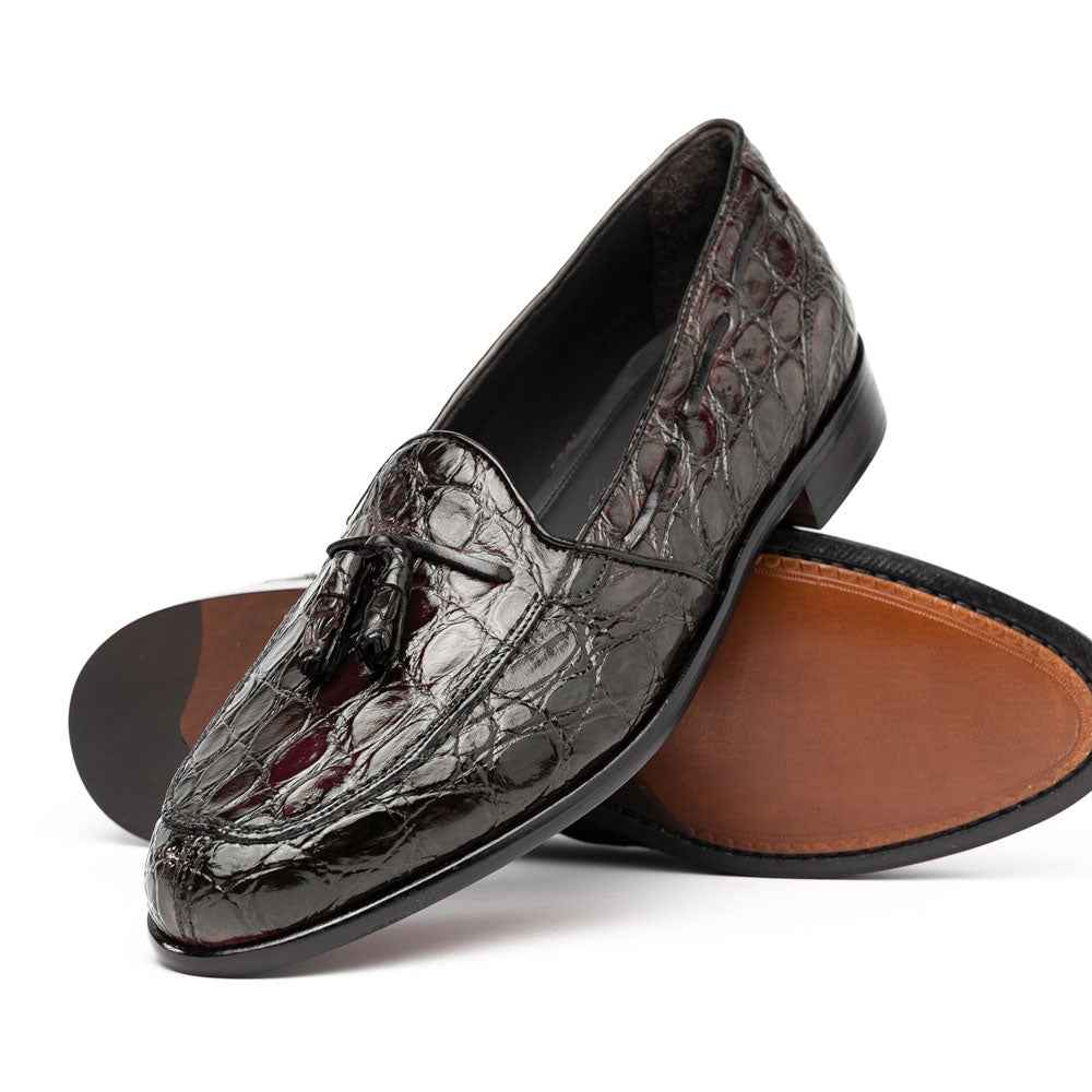 11-582-NIC FRANCO Crocodile Tassel Loafer, Nicotine Sale TEEK ZI