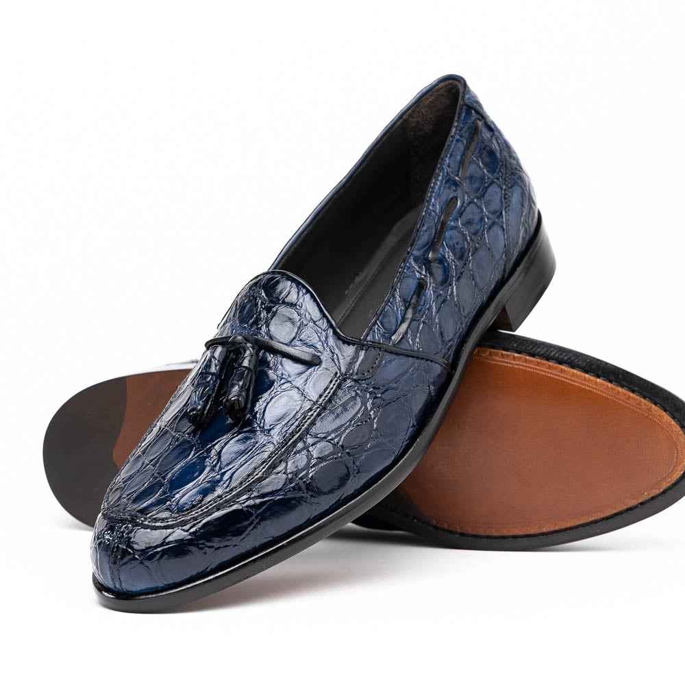 11-582-NVY FRANCO Crocodile Tassel Loafer, Navy Shop TEEK ZI